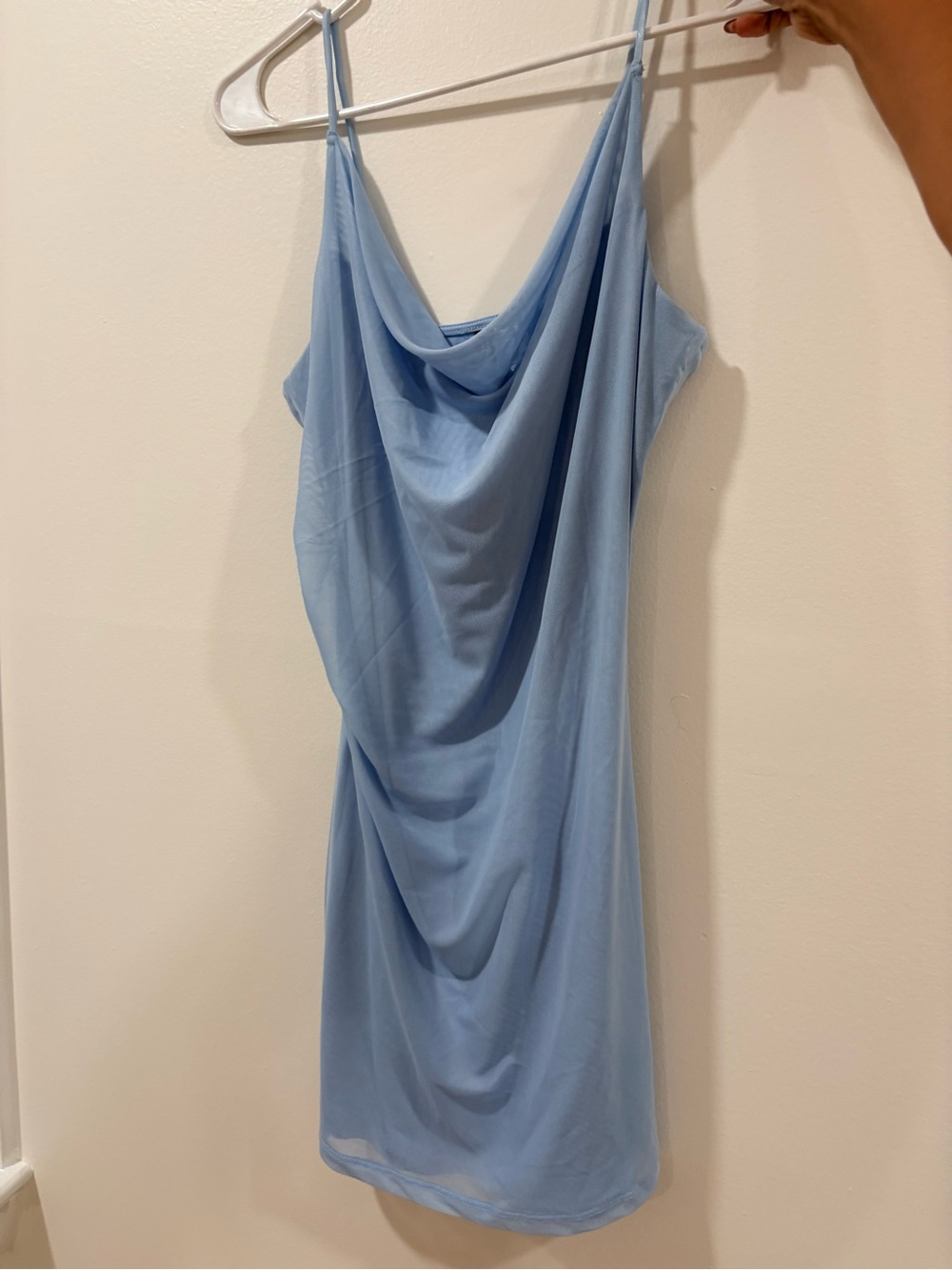 Light Blue Cowl Neck Mini Dress